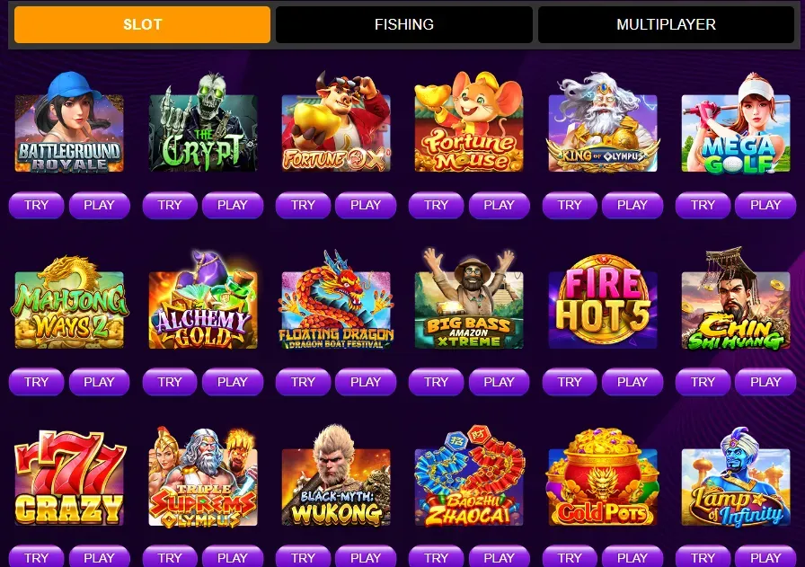 Sugar96 slot games selection showing various titles like Battleground Royale, Fortune Mouse, King of Olympus, Mahjong Ways 2, Big Bass Amazon Xtreme